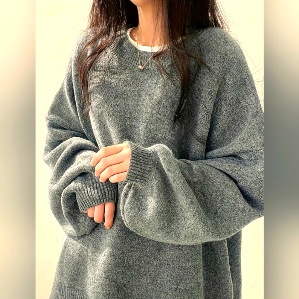 Viral TikTok Women's Solid Knit Split Hem Crewneck Jumper